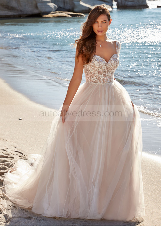 Detachable Straps Beaded Sequins Pearls Most Beautiful Wedding Dress